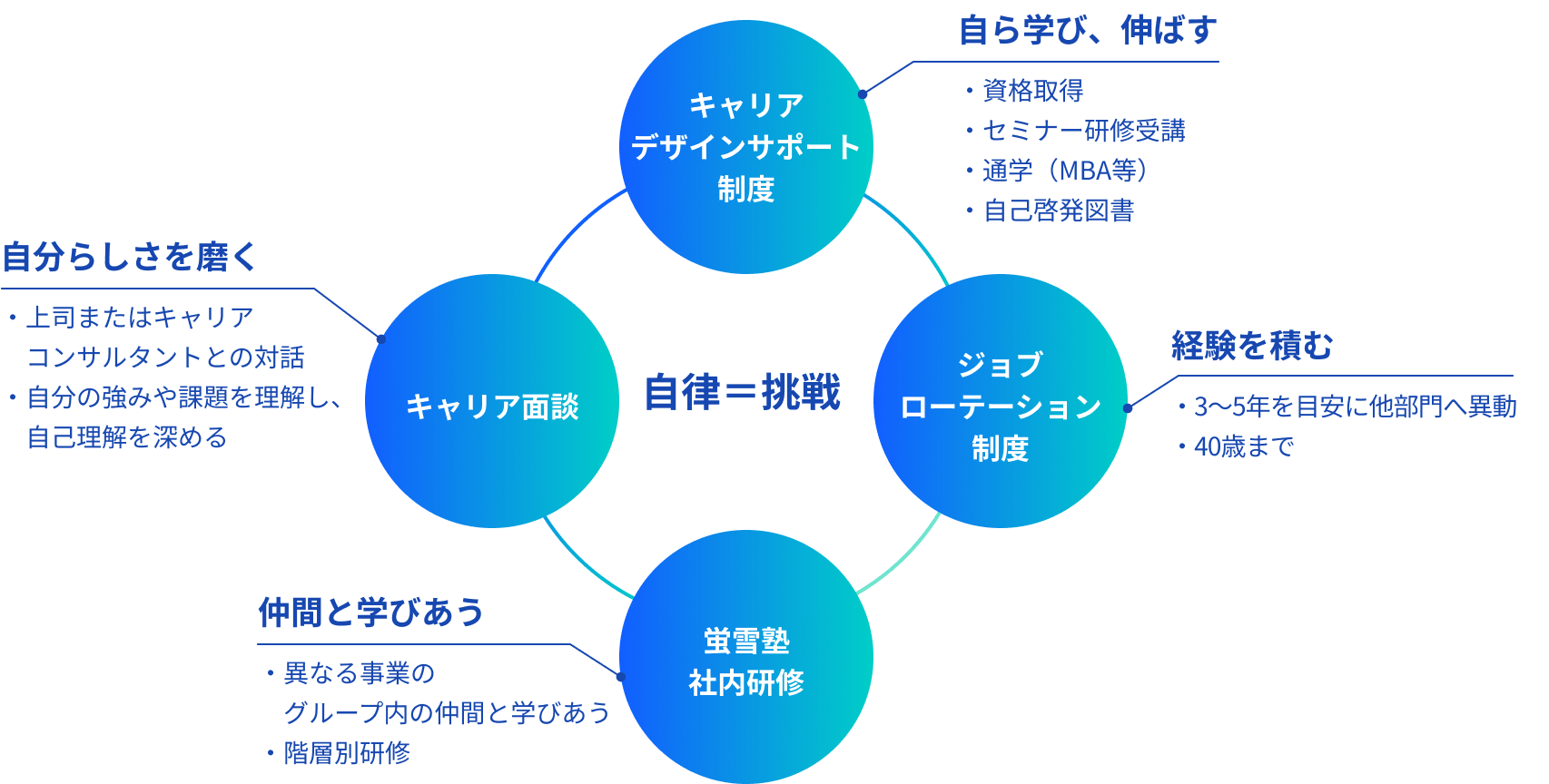 自律=挑戦を中心にしたキャリアデザインの概念を示した図